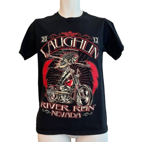 Mens Small Laughlin Nevada 2013 River Run Skeleton on Mororcycle T Shirt - Picture 1 of 3